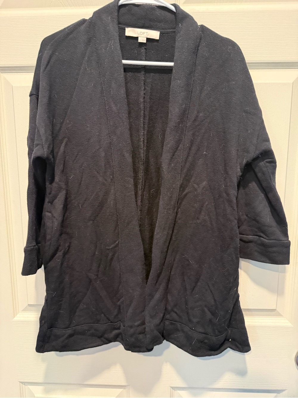 LOFT Black Open-Front Draped Cardigan